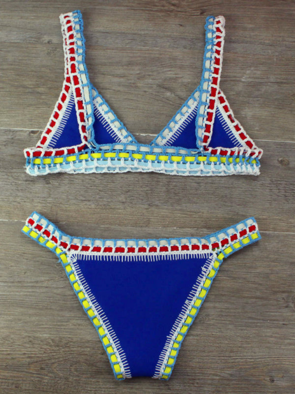 Hand Crocheted Bikini Knit Panel Swimsuit Set