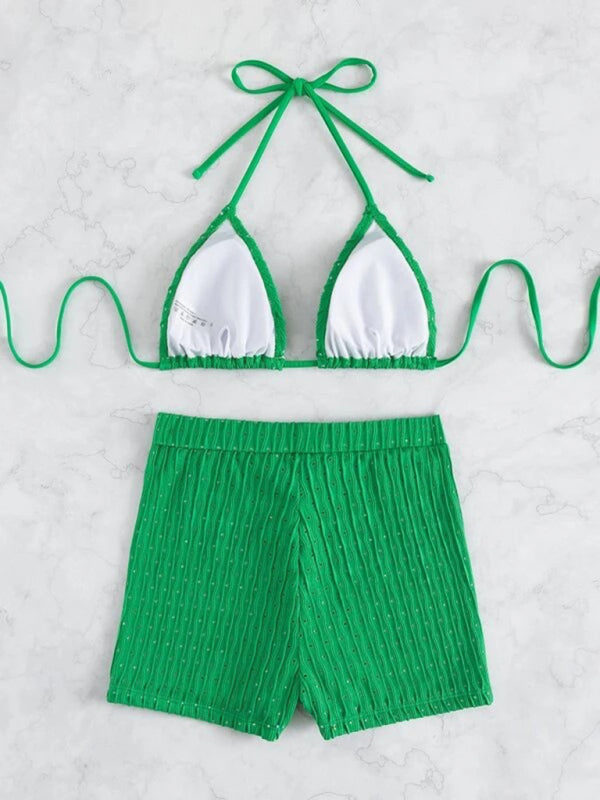 Feminine lace-up textured two-piece bikini