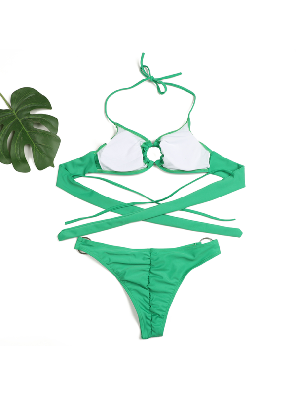 Women's Sexy Ring Two-Piece Swimsuit Solid Color Gathered Bikini