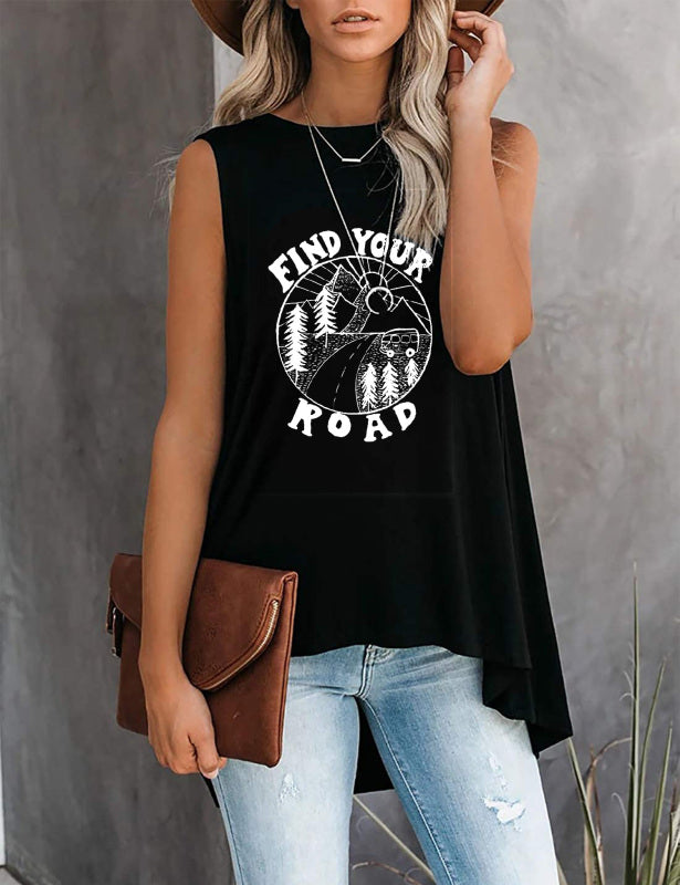 Fashion All-Match Casual  Ladies Sleeveless Printed T-Shirt