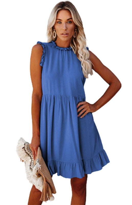 Women's Solid Color Ruffled Waist Dress