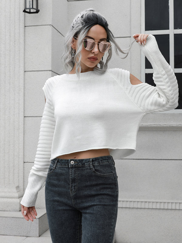 Women's off shoulder short loose long sleeved sweater