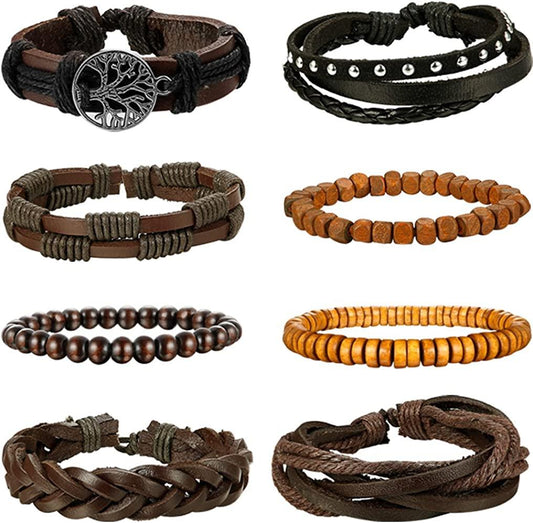 21 Pcs Braided Leather Bracelets for Men Women Cuff Bracelet,Adjustable