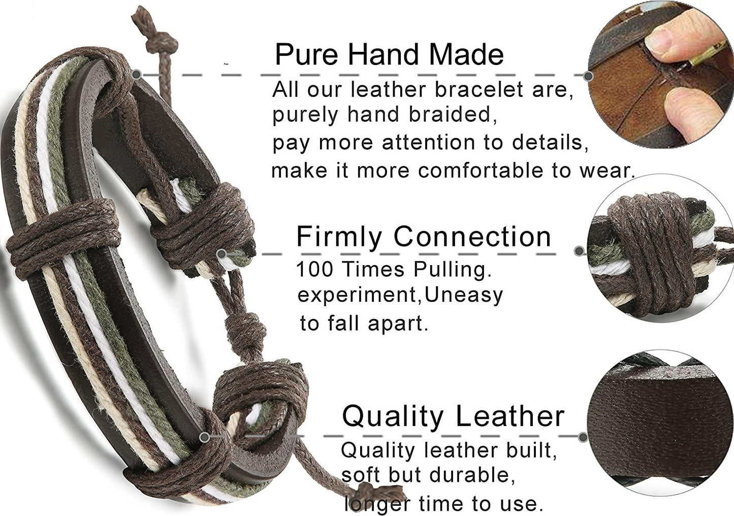 21 Pcs Braided Leather Bracelets for Men Women Cuff Bracelet,Adjustable