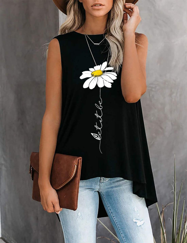 Fashion All-Match Casual  Ladies Sleeveless Printed T-Shirt