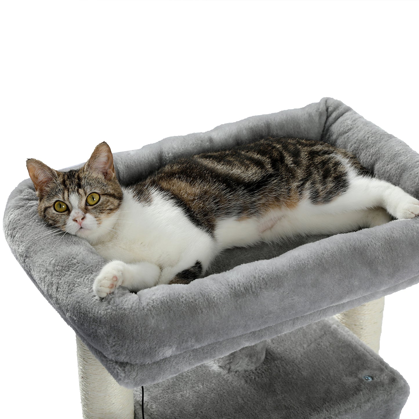 28.4 Inches Small Cat Tree for Indoor Cats Polyester Plush Cat Tower with Beige Condos, Spacious Perch,Scratching Sisal Posts Plush-covered posts and Replaceable Dangling Balls Gray