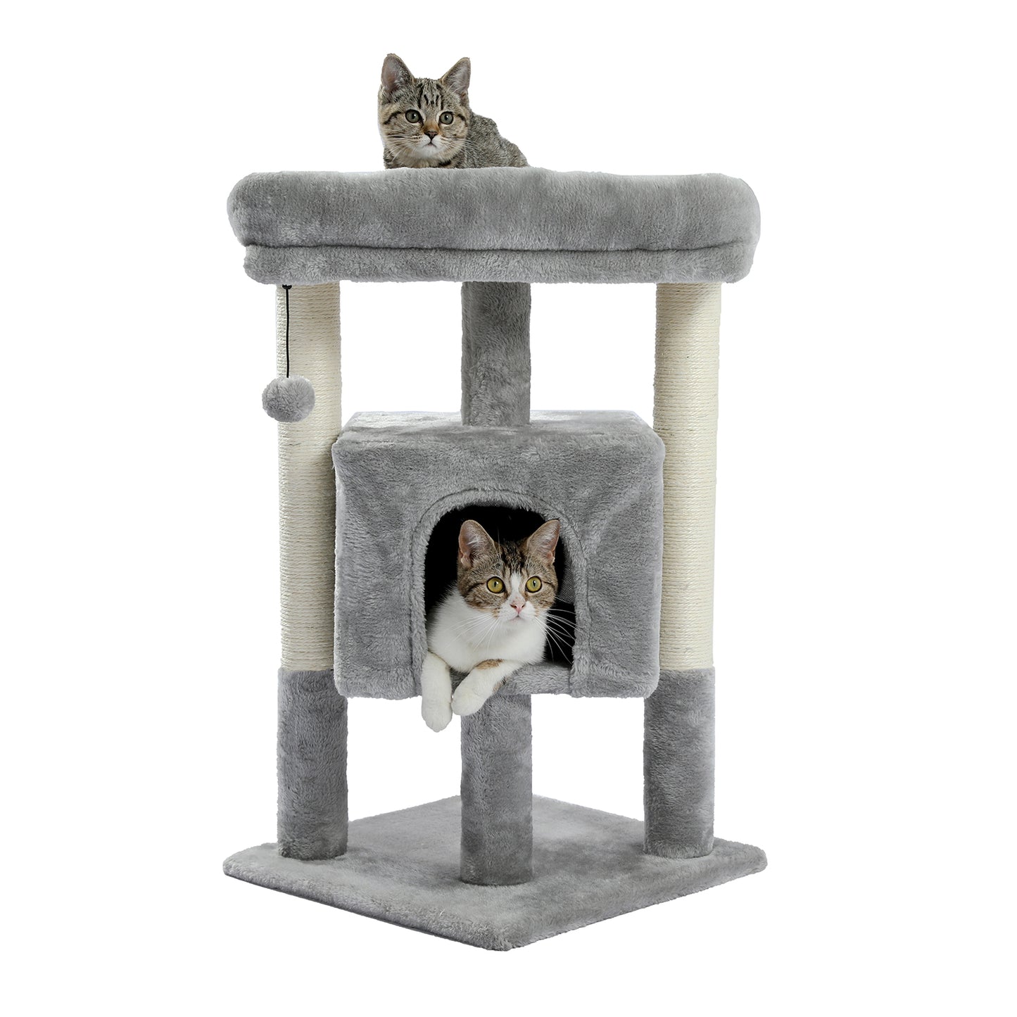 28.4 Inches Small Cat Tree for Indoor Cats Polyester Plush Cat Tower with Beige Condos, Spacious Perch,Scratching Sisal Posts Plush-covered posts and Replaceable Dangling Balls Gray