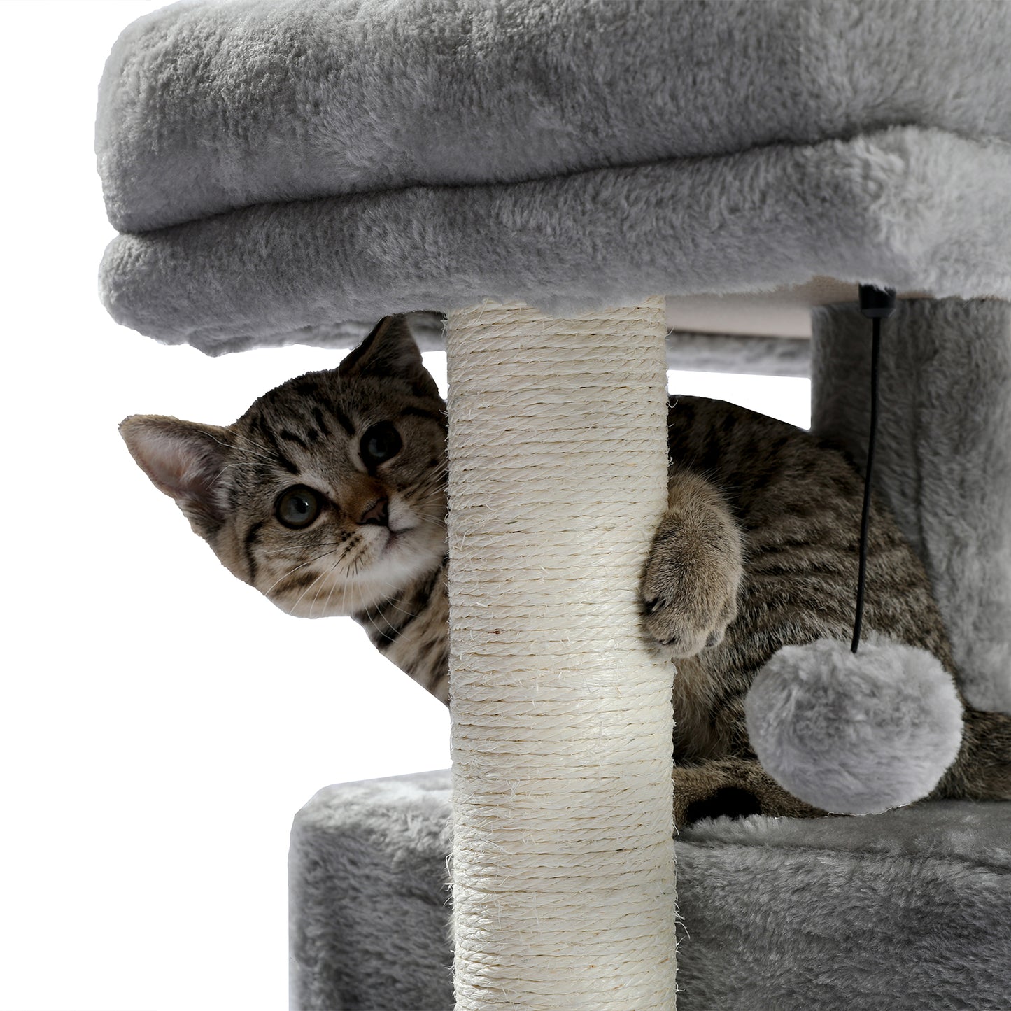 28.4 Inches Small Cat Tree for Indoor Cats Polyester Plush Cat Tower with Beige Condos, Spacious Perch,Scratching Sisal Posts Plush-covered posts and Replaceable Dangling Balls Gray