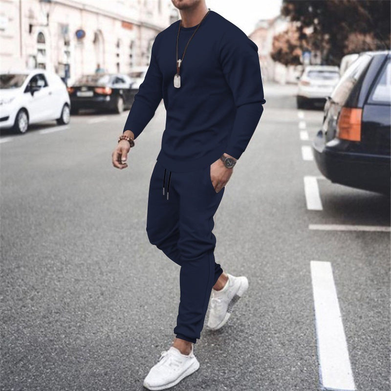 Long-sleeved casual suit men's solid color trendy sports suit