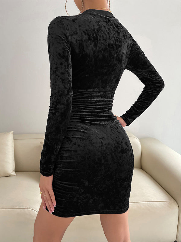 Women's V-neck sexy slim wrap hip dress