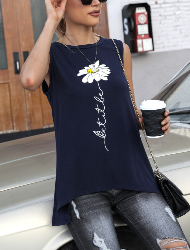 Fashion All-Match Casual  Ladies Sleeveless Printed T-Shirt