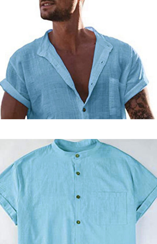 Solid Color Cotton Linen Shirt Loose Type Large Size Men'S Tops