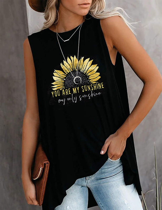 Fashion All-Match Casual  Ladies Sleeveless Printed T-Shirt