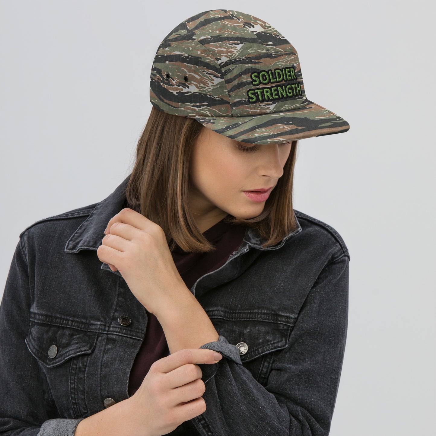 SOLDIER STRENGTH IN BLACK OR IN CAMO PRINT Five Panel Cap