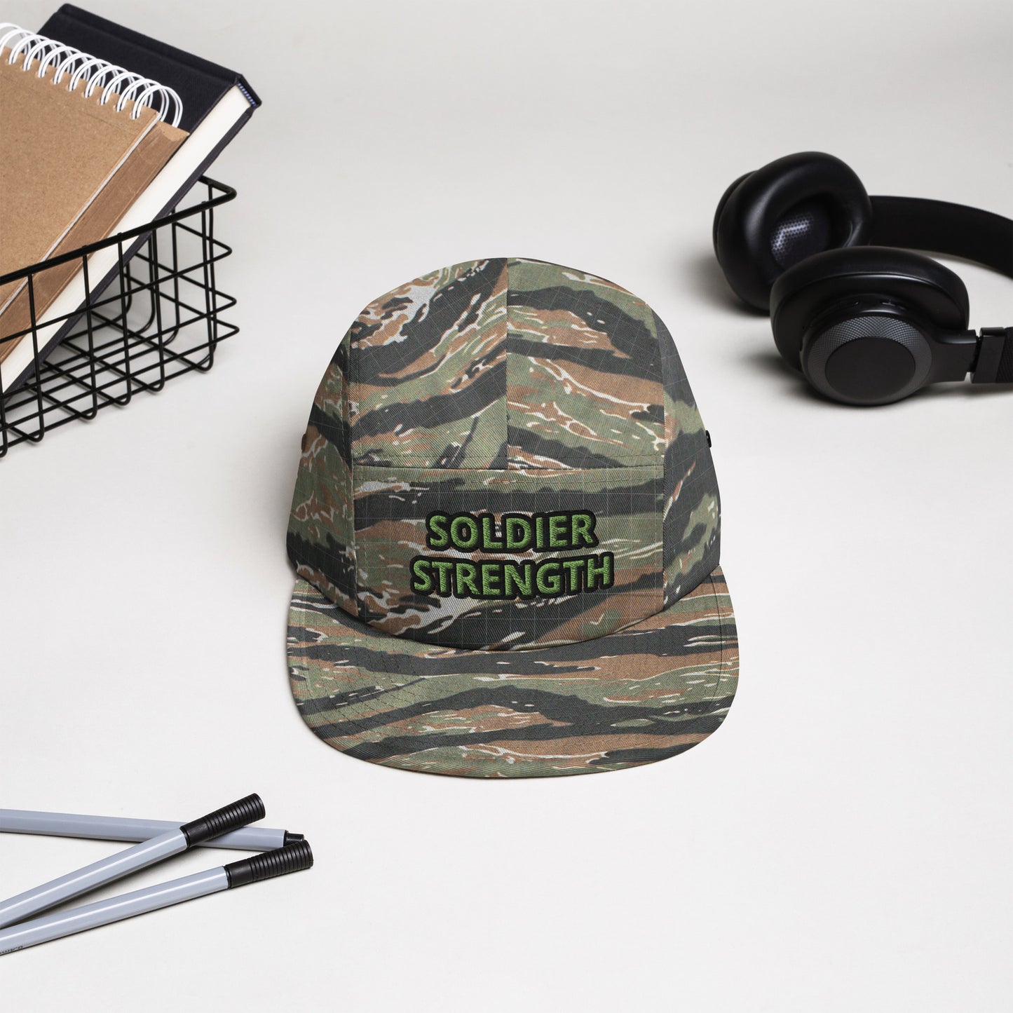 SOLDIER STRENGTH IN BLACK OR IN CAMO PRINT Five Panel Cap