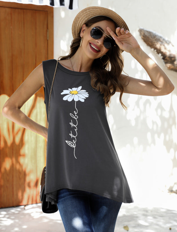 Fashion All-Match Casual  Ladies Sleeveless Printed T-Shirt