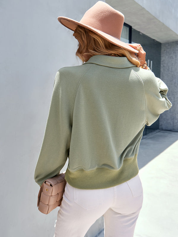 Women's fashion solid color long sleeved sweater top