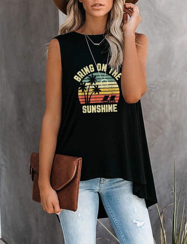 Fashion All-Match Casual  Ladies Sleeveless Printed T-Shirt