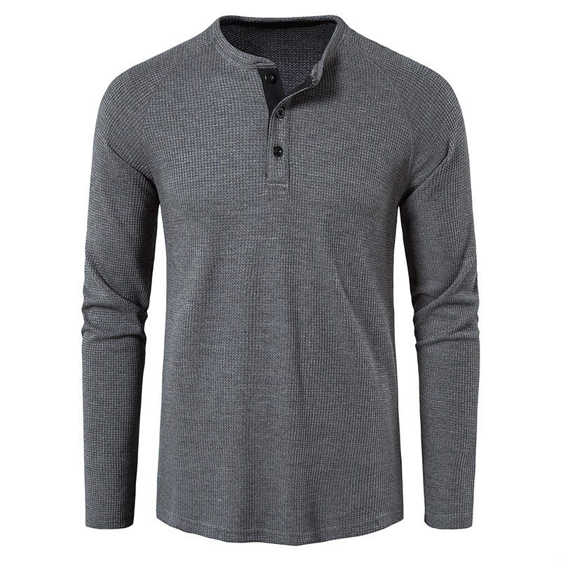 Men's solid-color basic button-down long-sleeve T-shirt