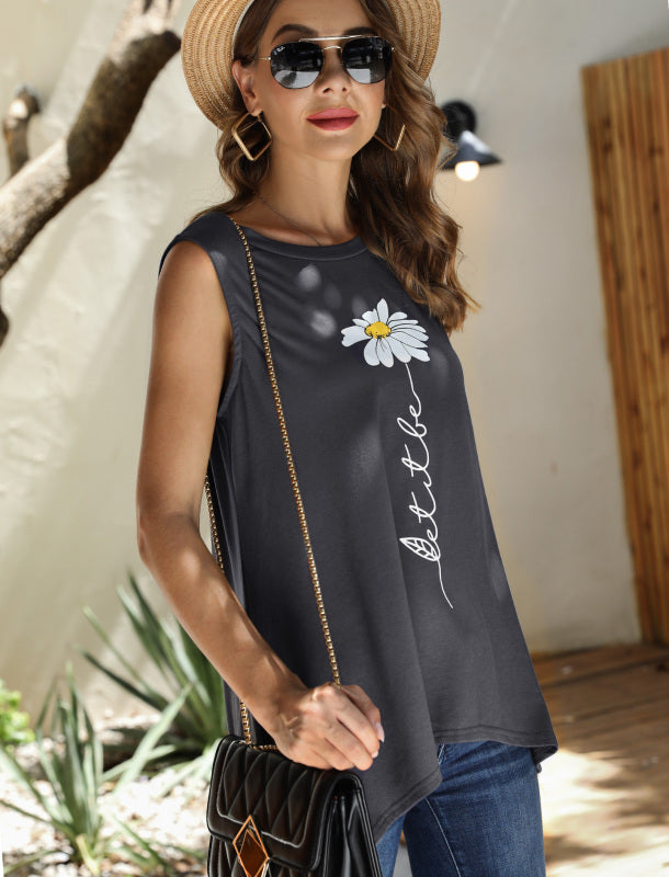 Fashion All-Match Casual  Ladies Sleeveless Printed T-Shirt