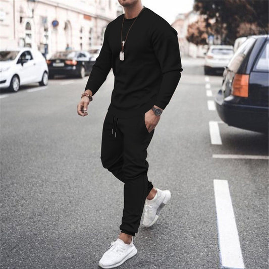 Long-sleeved casual suit men's solid color trendy sports suit