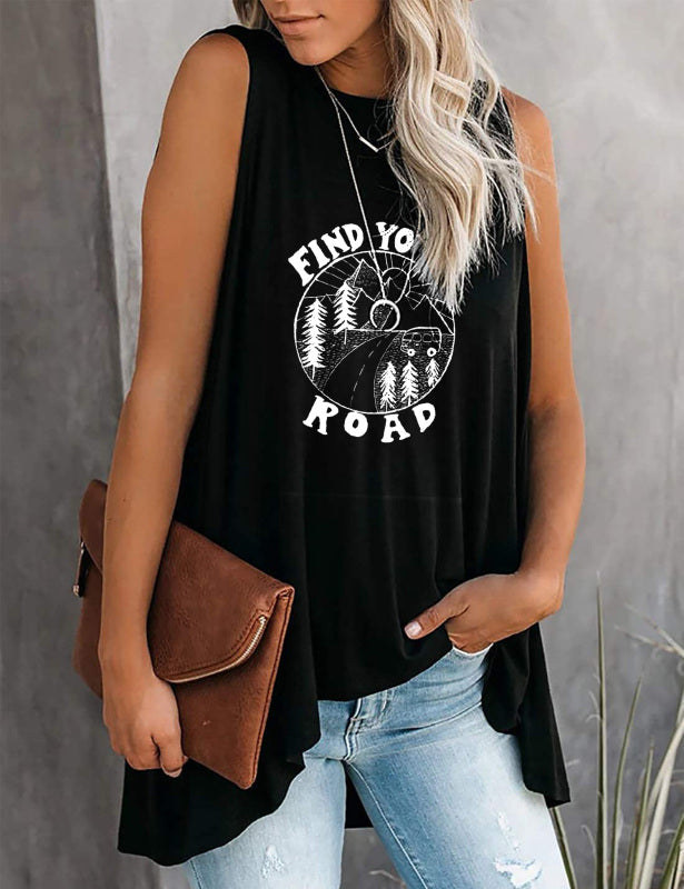 Fashion All-Match Casual  Ladies Sleeveless Printed T-Shirt