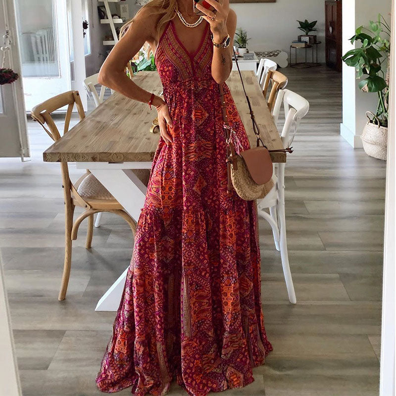 Women's Sexy Slip Skirt Bohemian Print Dress