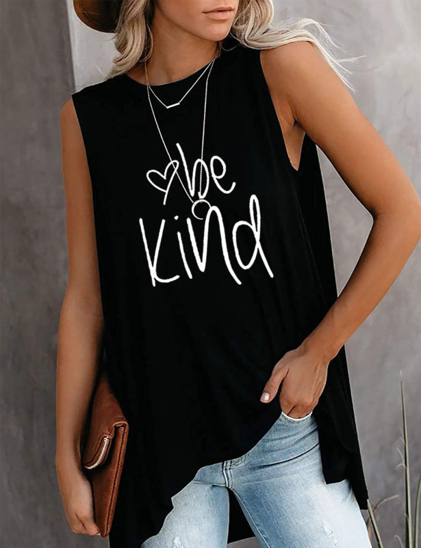 Fashion All-Match Casual  Ladies Sleeveless Printed T-Shirt