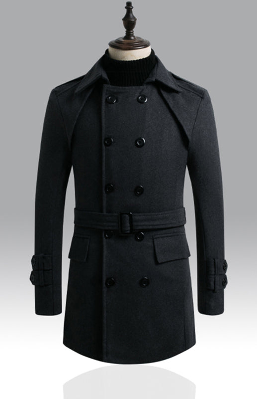 Men's Double Breasted Jacket Slim Long Trench Coat