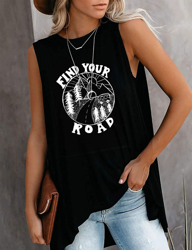 Fashion All-Match Casual  Ladies Sleeveless Printed T-Shirt