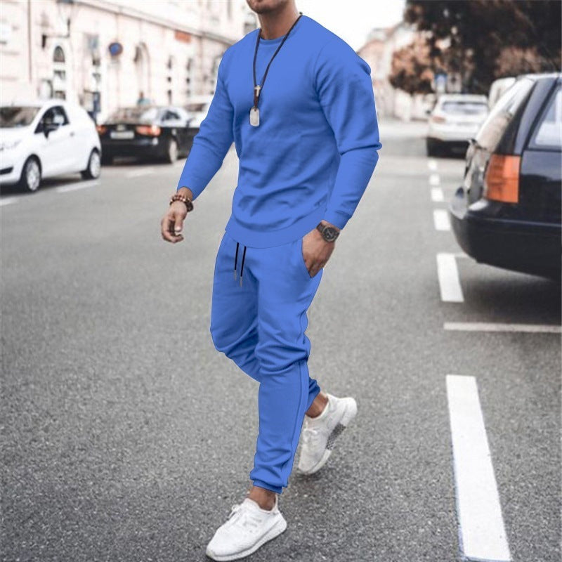 Long-sleeved casual suit men's solid color trendy sports suit