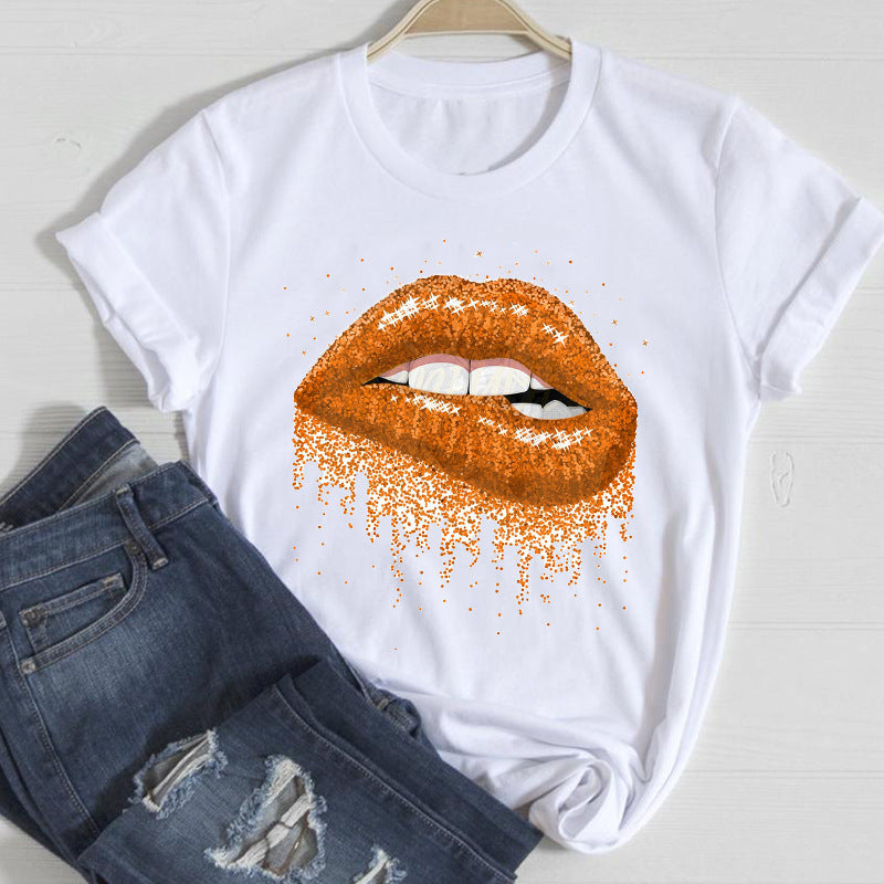 T-shirt Women's Lip Leopard Spring Summer Clothes Top Women's Printed T-shirt