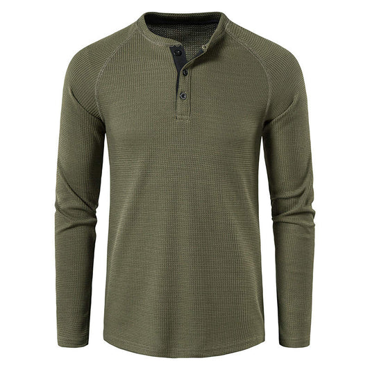 Men's solid-color basic button-down long-sleeve T-shirt