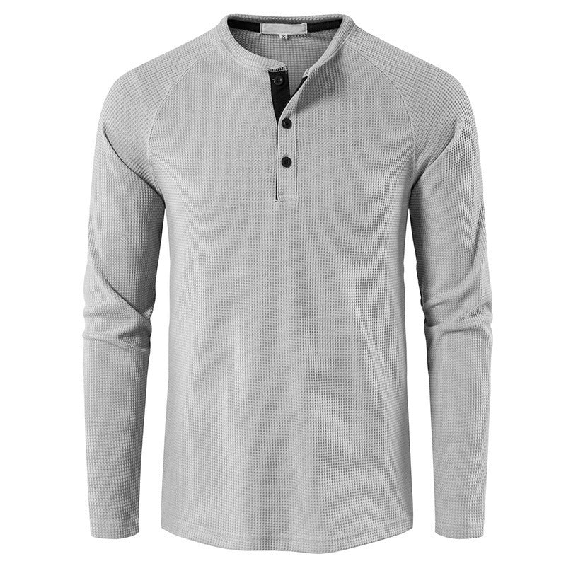 Men's solid-color basic button-down long-sleeve T-shirt