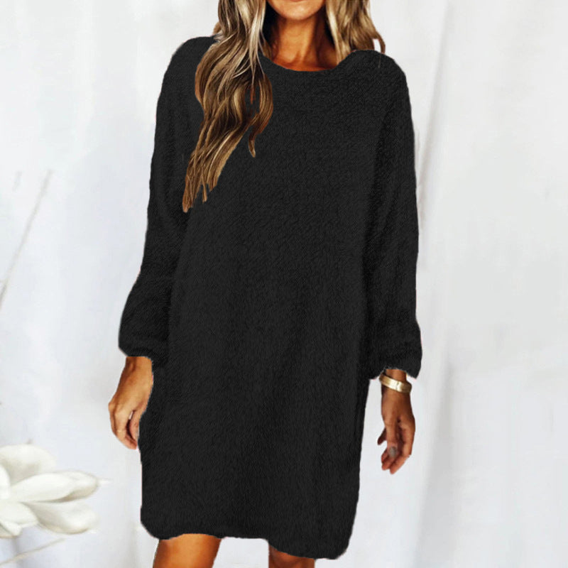 Autumn Winter Loose Long Sleeved Plush Dress