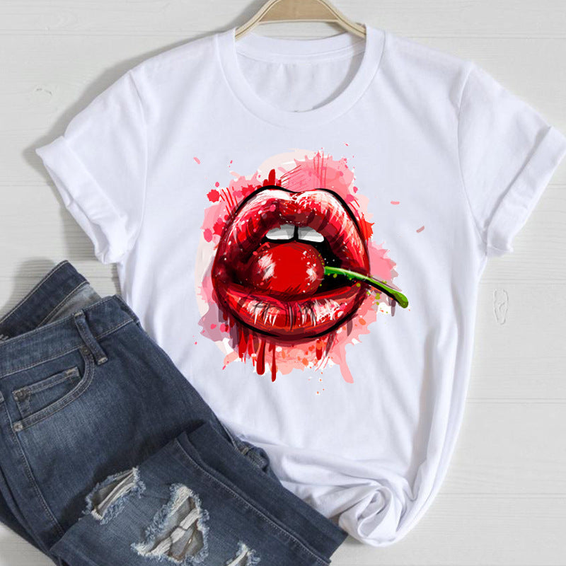 T-shirt Women's Lip Leopard Spring Summer Clothes Top Women's Printed T-shirt