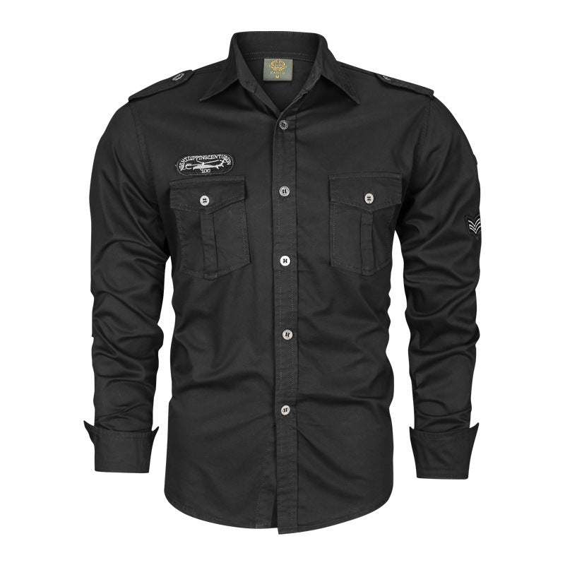 men's military style cotton long sleeve shirt