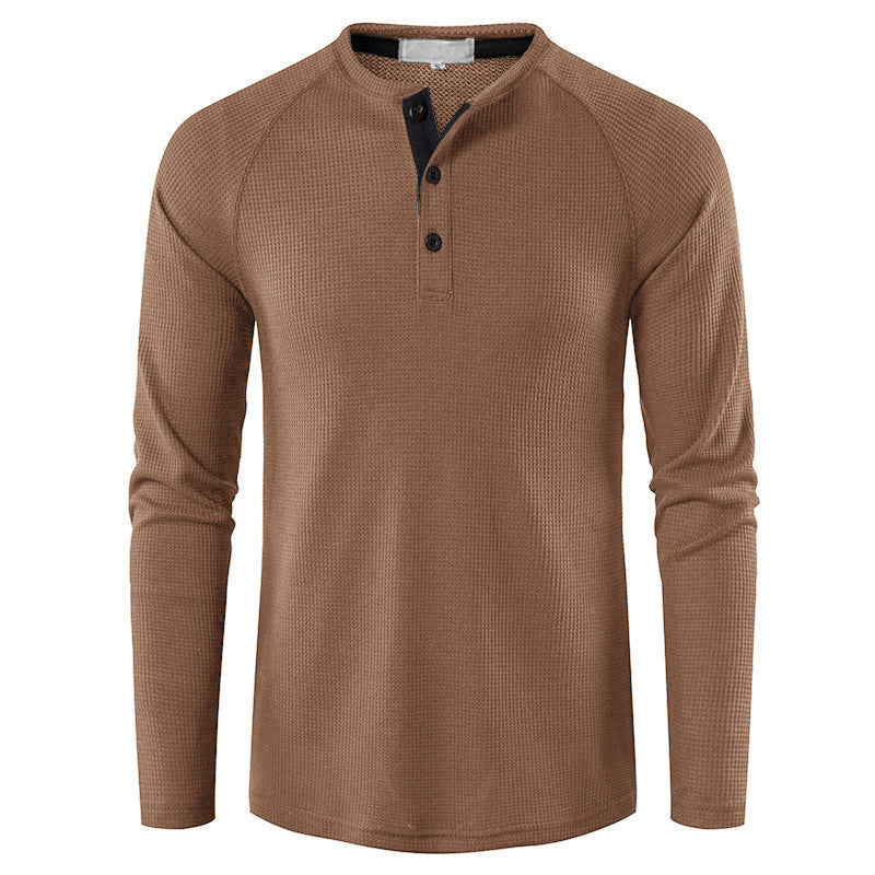 Men's solid-color basic button-down long-sleeve T-shirt