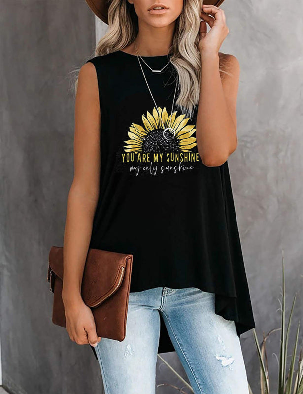 Fashion All-Match Casual  Ladies Sleeveless Printed T-Shirt