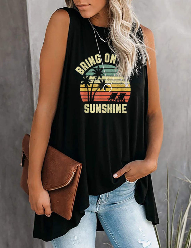 Fashion All-Match Casual  Ladies Sleeveless Printed T-Shirt