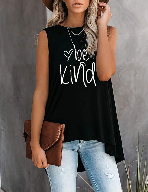 Fashion All-Match Casual  Ladies Sleeveless Printed T-Shirt