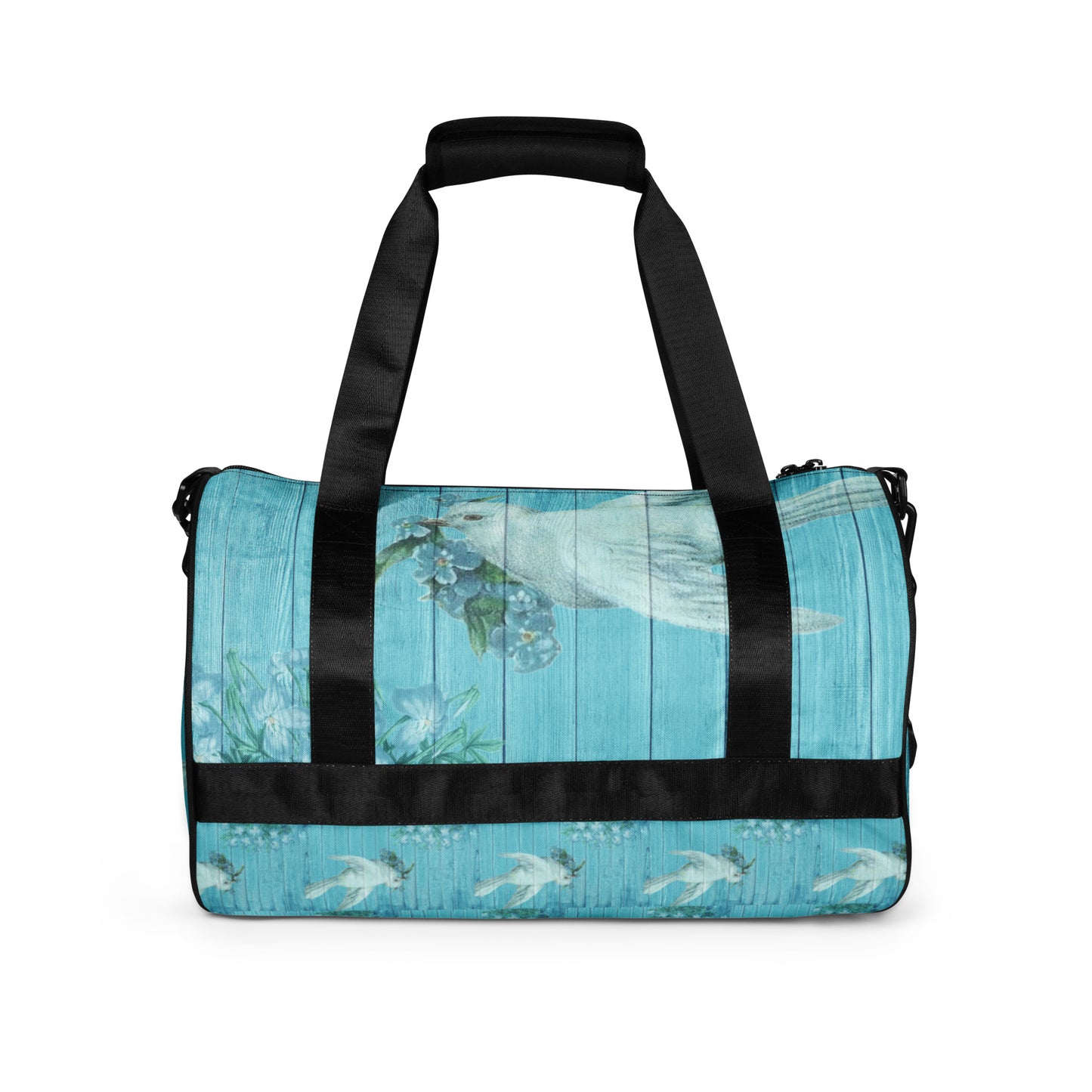 WHITE BIRD DOVE ON BLUE-TRAVEL OR STORAGE OR GYM BAG