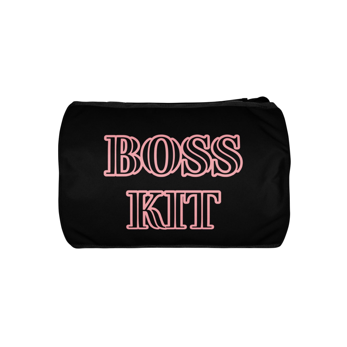 BOSS KIT TRAVEL OR GYM BAG- WRITING TRIMMED IN PINK  BAG IS IN BLACK