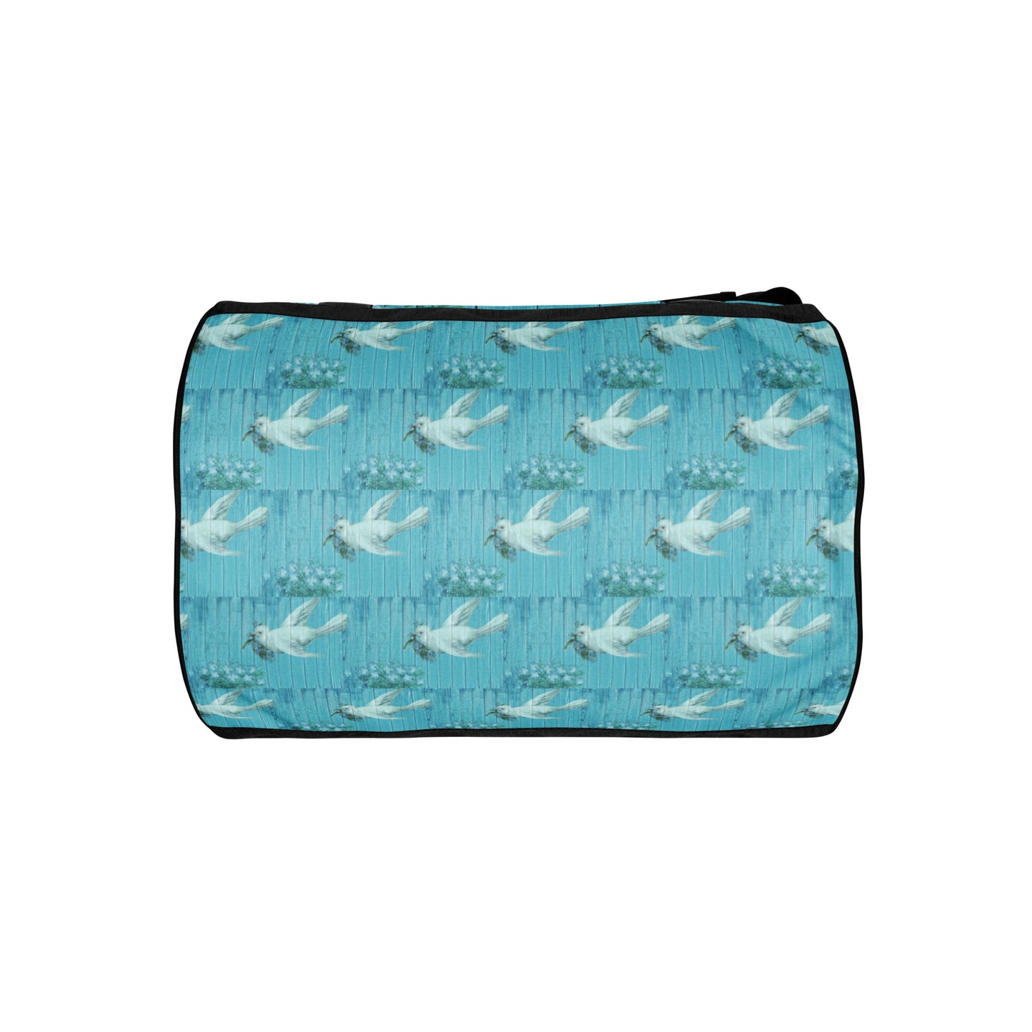 WHITE BIRD DOVE ON BLUE-TRAVEL OR STORAGE OR GYM BAG