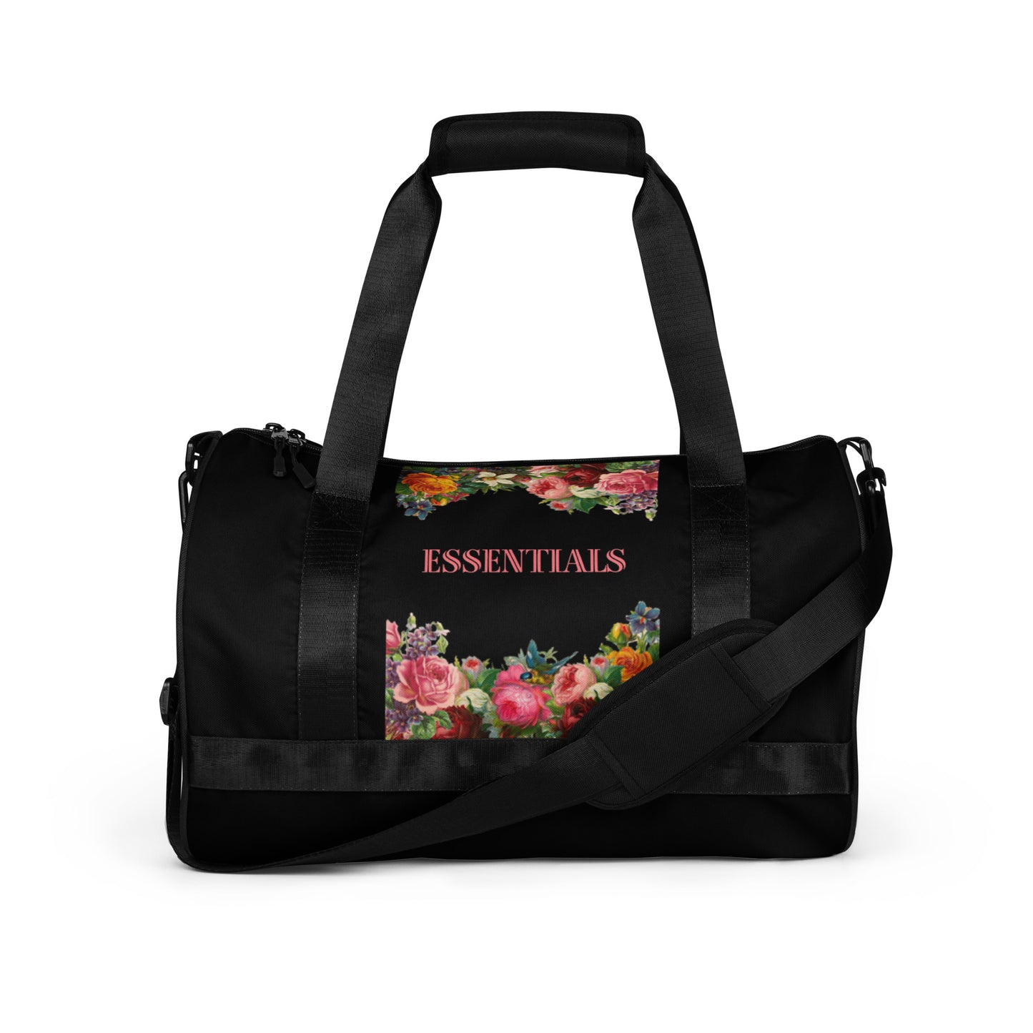 FLOWER DESIGN WITH ESSENTIALS QUOTE All-over print gym bag