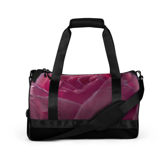 ROSE-All-over print gym bag--ON THE BOTTOM OF BAG IT SAYS STOP AND SMELL THE ROSES!