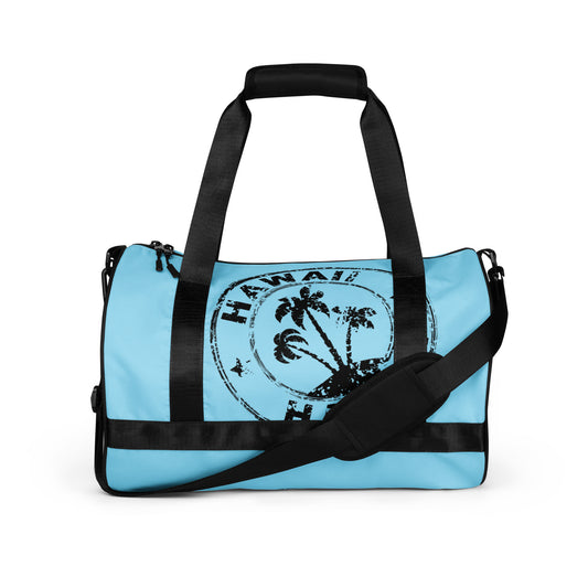 HAWAII BLACK DISTRESSED DESIGN STAMP WITH BLUE BACKGROUND All-over print gym bag