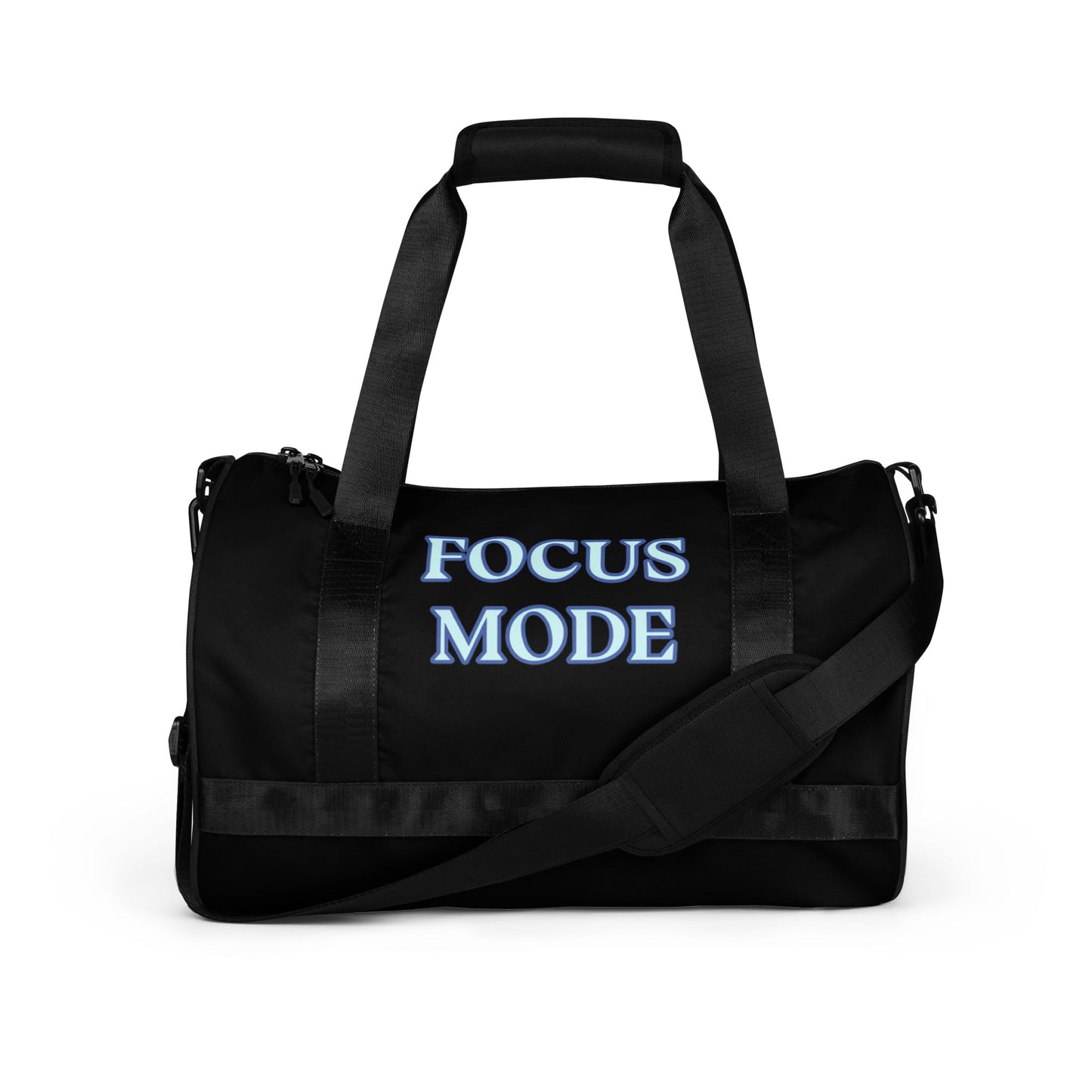 FOCUS MODE BLUE WRITING ON BLACK BACK GROUND All-over print gym bag