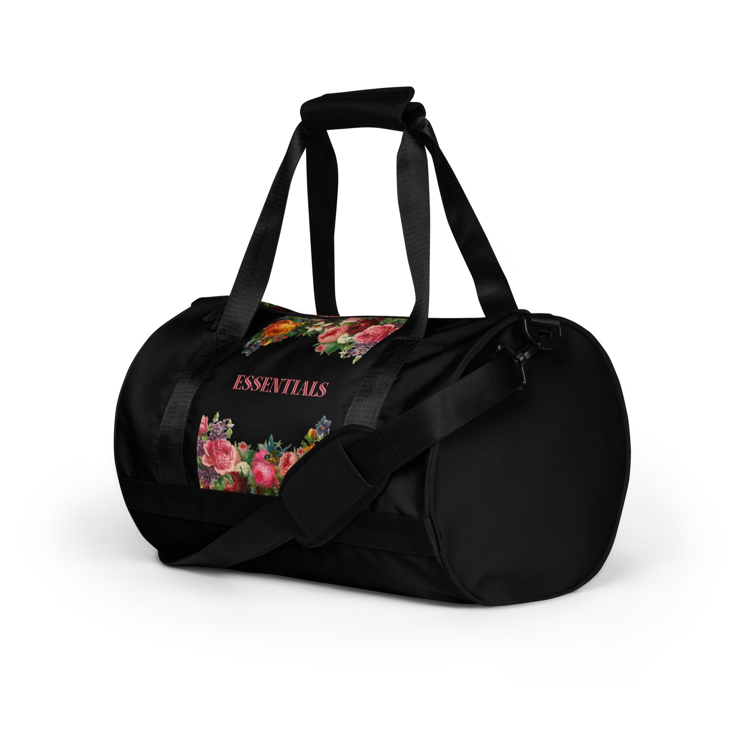 FLOWER DESIGN WITH ESSENTIALS QUOTE All-over print gym bag