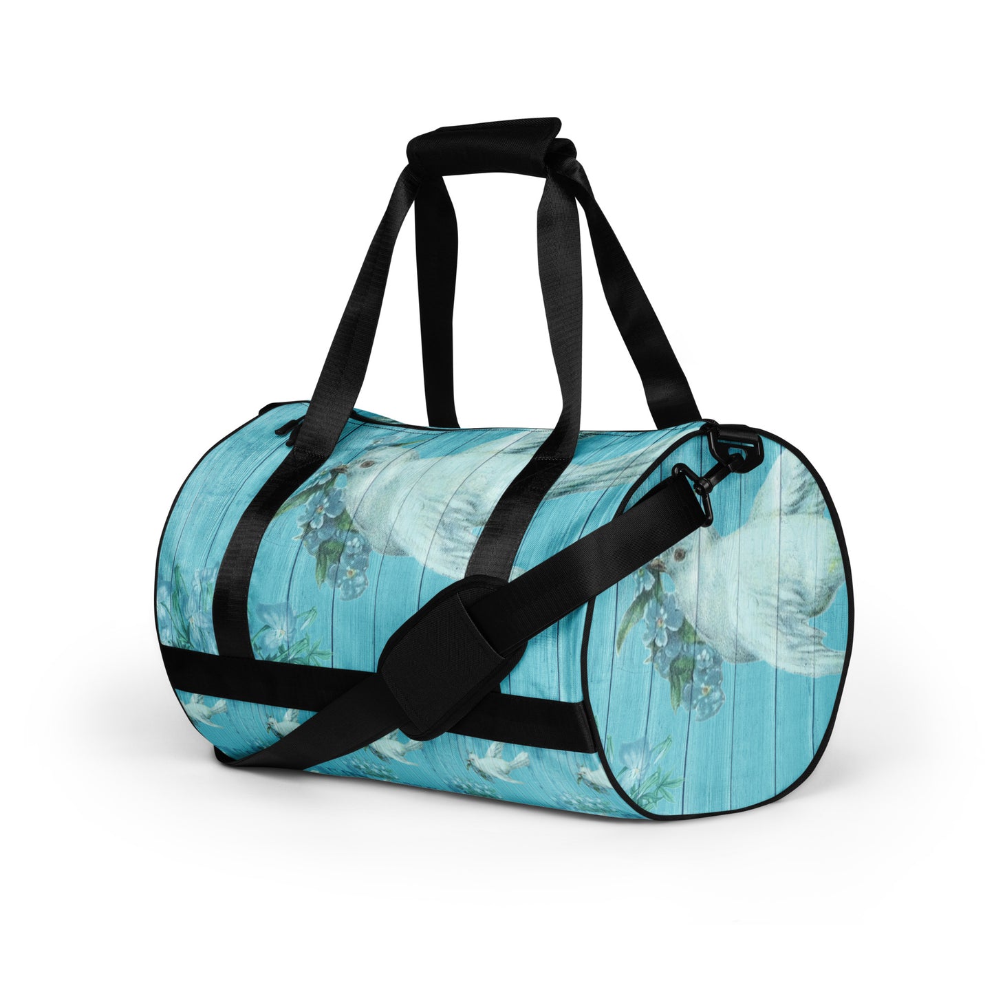 WHITE BIRD DOVE ON BLUE-TRAVEL OR STORAGE OR GYM BAG